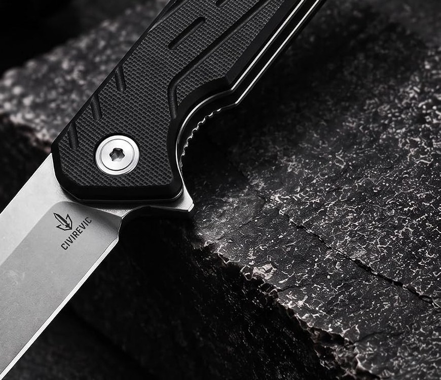 G10 handle detail on stone